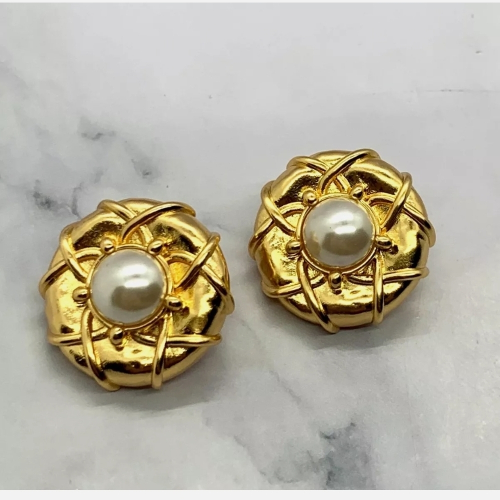 KARL Lagerfeld Elegant Gold and Pearl Earrings Made In FRANCE